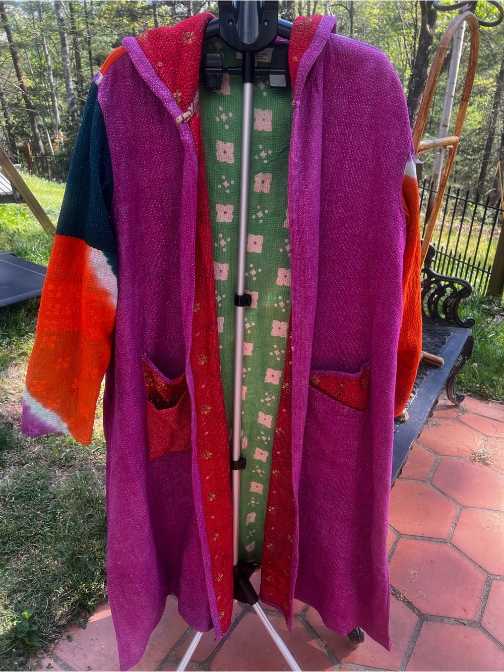 Kantha Bae Rising Sun Long Hooded Coat